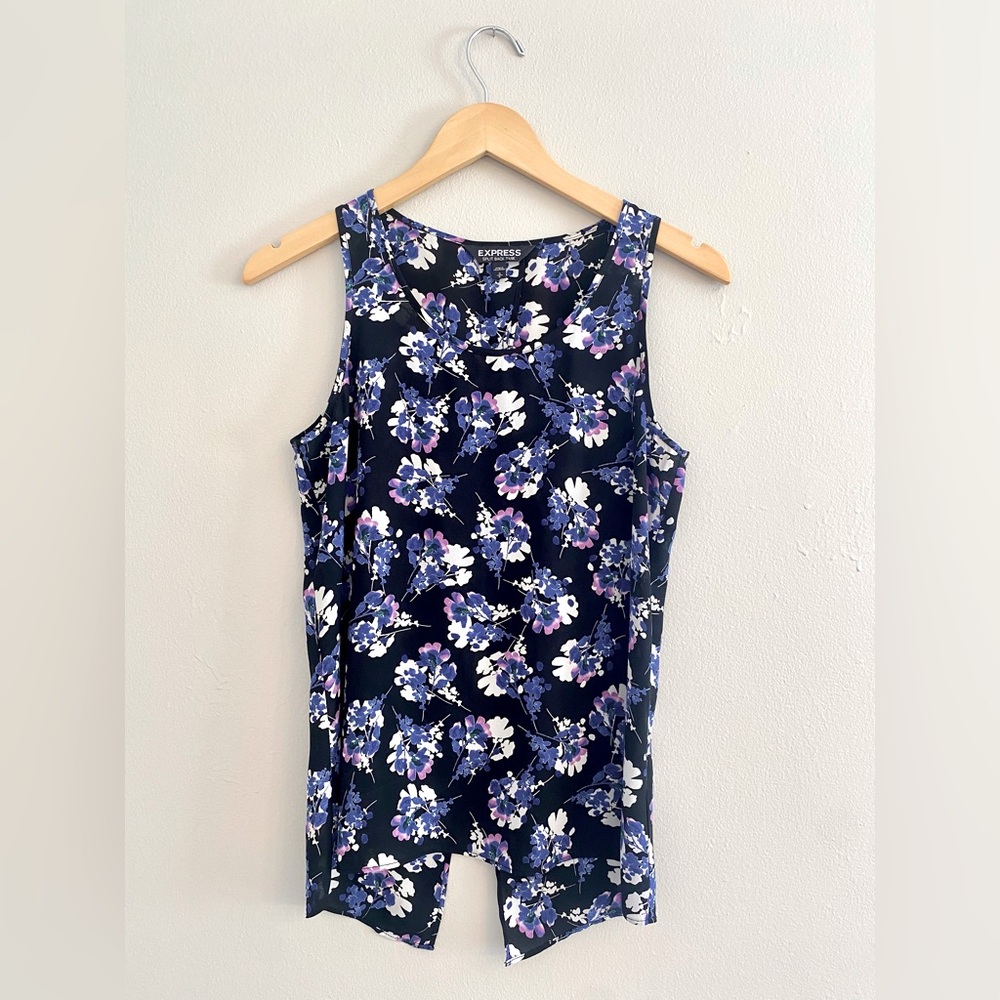 Black and Blue Floral Split Back Tank Top